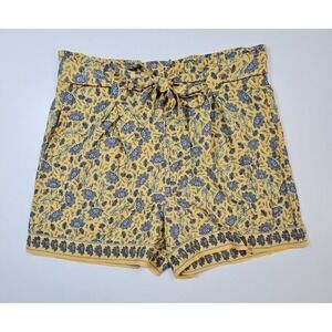 Max Studio Women's Yellow Floral Pull-On Belted Shorts Size Large NWOT